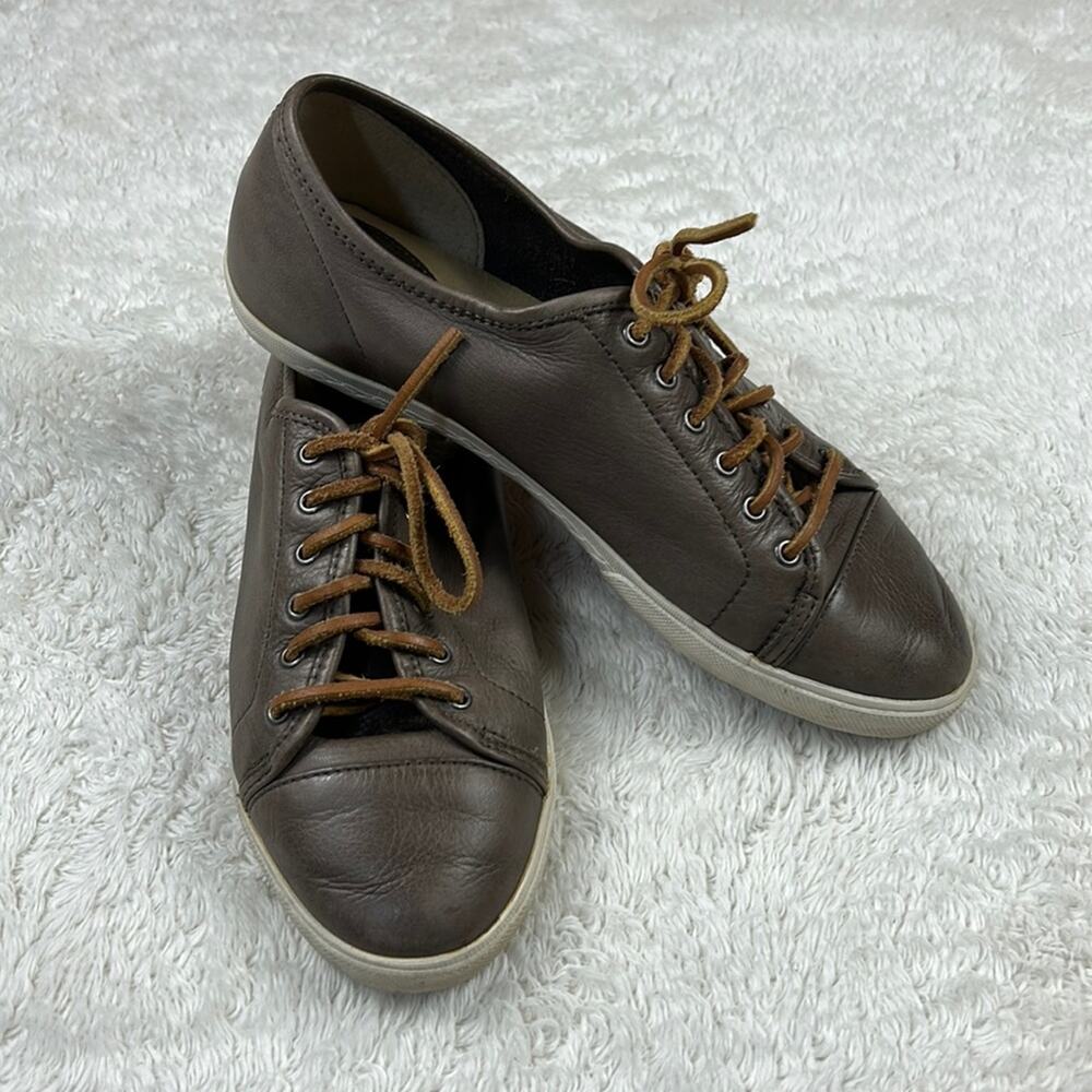 Frye Mindy low top sneakers taupe‎ nubuck leather cowhide laces, Women's 8.5